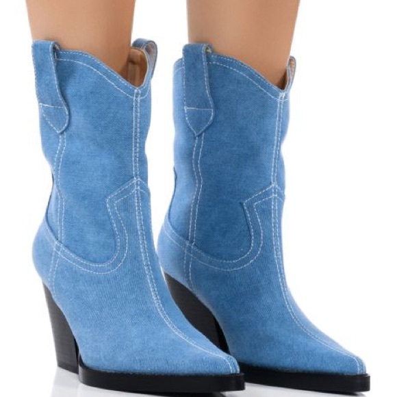 Denim Cowboy Boots with Removable Extension - Picture 2 of 5